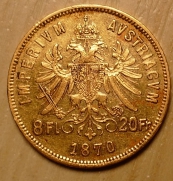 8 Zlatník (8 Fl), 1870, b. zn., Wien, F.J.I.,  -1/1-,  R!